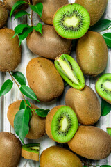 Ripe kiwi with leaves.