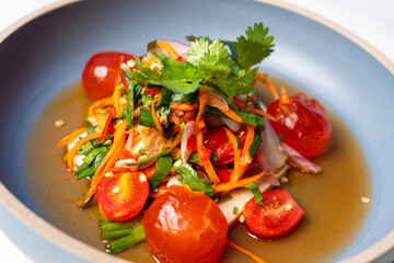 Salted egg yolk spicy salad and pork sausage