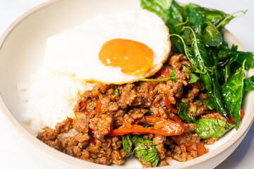  Stir fried Thai basil with wagyu beef and fried egg