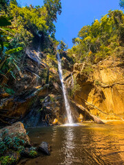Fototapeta na wymiar Mork Fa or Mok Fa Waterfall in Mae Taeng District, Chiang Mai, Thailand