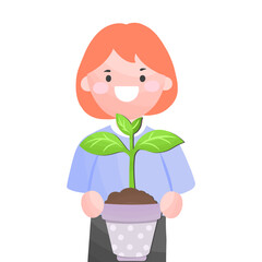 woman holding seed plant pot, environment protection and save world