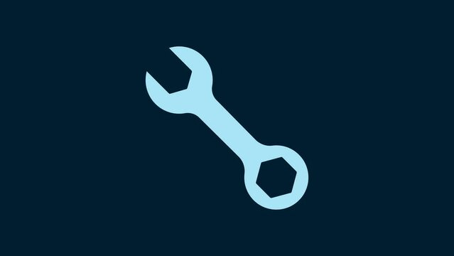 White Wrench spanner icon isolated on blue background. 4K Video motion graphic animation