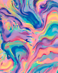 Abstract and fluid blend of large pastel colored paint blobs. Fluid motion of large shapes. generative ai
