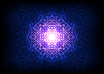 Mandala purple neon center symmetry geometric background