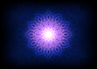 Mandala purple neon center symmetry geometric background