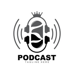 Podcast Logo, Vector, Headset and Chat, Simple Vintage Microphone Design
