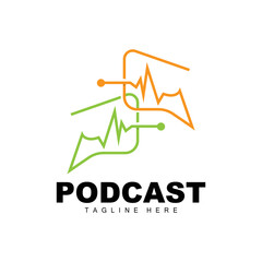 Fototapeta premium Podcast Logo, Vector, Headset and Chat, Simple Vintage Microphone Design
