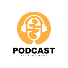 Podcast Logo, Vector, Headset and Chat, Simple Vintage Microphone Design