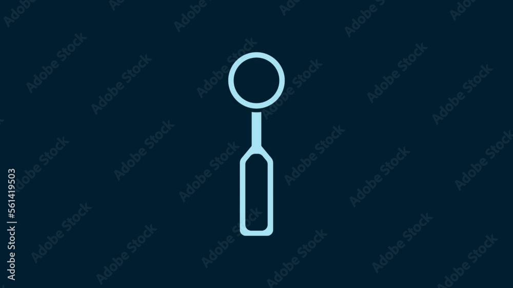 Sticker White Dental inspection mirror icon isolated on blue background. Tool dental checkup. 4K Video motion graphic animation