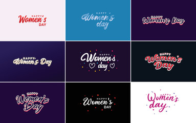 Abstract Happy Women's Day logo with a women's face and love vector design in pink and black colors