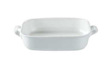 Ceramic cooking baking dish isolated on a white background. Empty ceramic white baking casserole dish.