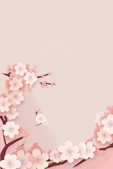 Fototapeta premium Elegant White Space with a touch of Pink Cherry Blossom - Perfect for Text or Copywriting Placeholder