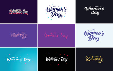 Abstract Happy Women's Day logo with a women's face and love vector design in pink and purple colors