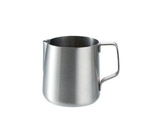 Empty pitcher isolated on white background with clipping path. Coffee Accessories. Barista kit.