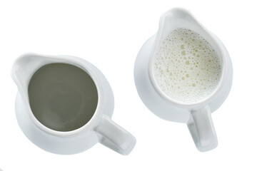 small milk jar or creamer isolated on white background, top view.