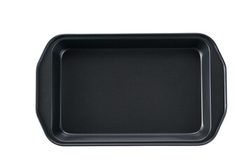 Empty oven tray for baking and roasting isolated, top view. Non Stick kitchen utensils.