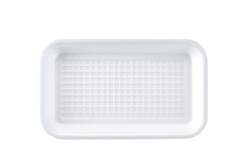 White plastic plate or styrofoam food container isolated on white background.