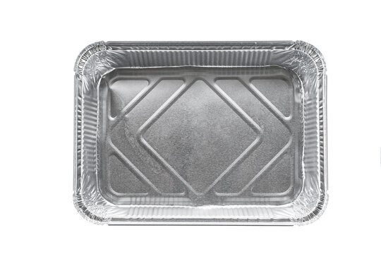 Empty Disposable Square Aluminium Foil Baking Dish Isolated On White Background, Top View.