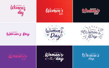 Happy Woman's Day handwritten lettering set for use in greeting or invitation cards. festive tags. and posters modern calligraphy collection on white background