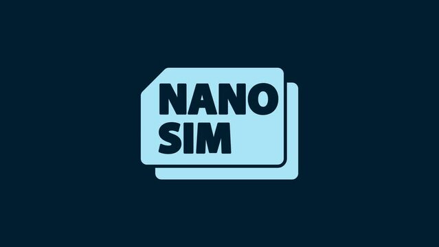 White Nano Sim Card icon isolated on blue background. Mobile and wireless communication technologies. Network chip electronic connection. 4K Video motion graphic animation