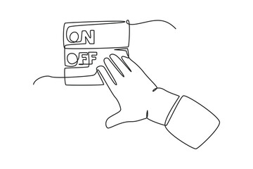 Continuous one line drawing hand turn off the lamp. Earth hour concept. Single line draw design vector graphic illustration.