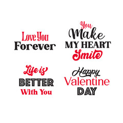 Fototapeta na wymiar Happy Valentines day typography set. Vector text design. Usable for banners, greeting cards, gifts etc. 14 february