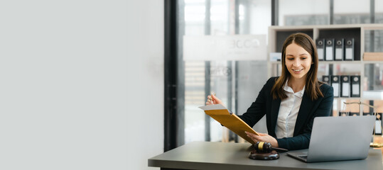 Highly skilled female recruiter consulting online on laptop in office meeting white lawyer or...