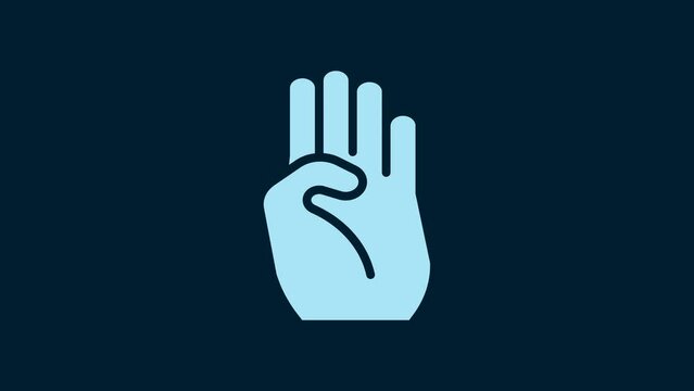White Indian symbol hand icon isolated on blue background. 4K Video motion graphic animation
