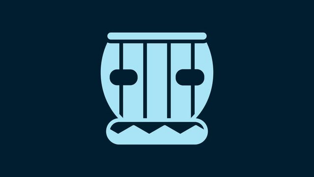 White Indian musical instrument tabla icon isolated on blue background. 4K Video motion graphic animation