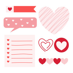 Hand drawn doodle element heart note paper for Valentines day