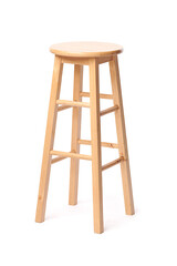 tall wooden bar stool isolated on white background.