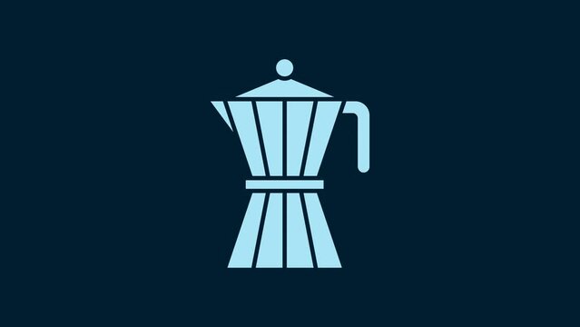 White Coffee maker moca pot icon isolated on blue background. 4K Video motion graphic animation