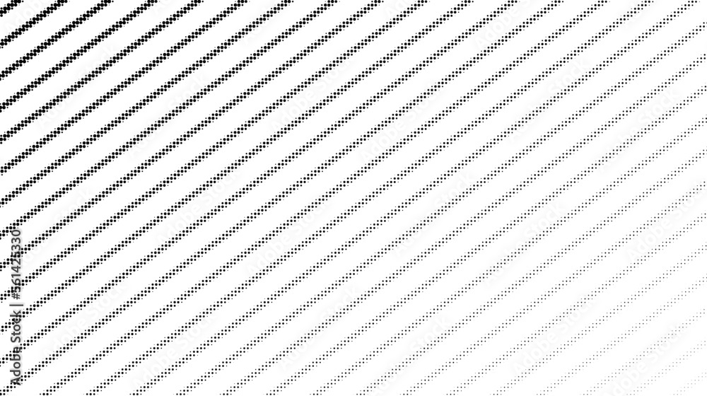Poster Dotted fading lines pattern. Black and white vanishing stipple background. Diagonal dots stripes wallpaper. Abstract minimalistic texture. Monochrome vecto