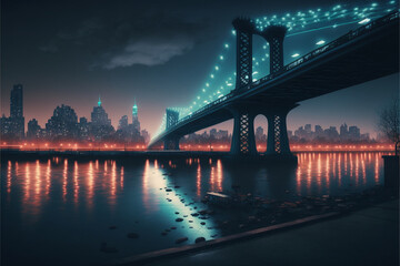 Fototapeta na wymiar planthe new york background,bridge, the noite, lights, Generative Ai