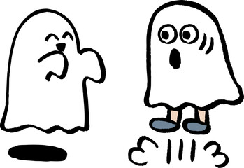 おばけに驚く仮装した人のイラスト © hanamuradesign