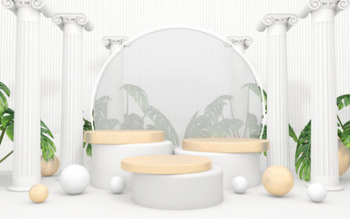 Background rendering with 3d podium and wall scene abstract background. 3D illustration, 3D rendering	