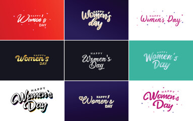 Abstract Happy Women's Day logo with a love vector design in pink. red. and black colors