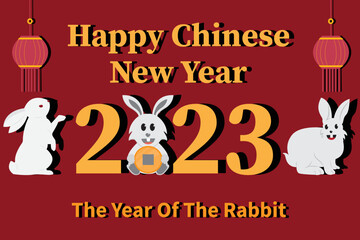 Fototapeta na wymiar 2023 year of the rabbit chinese new year celebration background with shadow