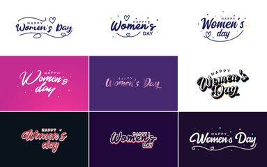 Happy Women's Day greeting card template with hand-lettering text design creative typography suitable for holiday greetings; vector illustration