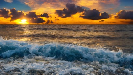 夕日　空と海