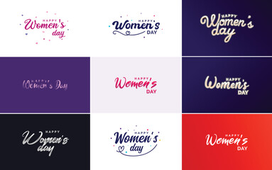 Pink Happy Women's Day typographical design elements International Women's Day icon and symbol; minimalist design for international Women's Day concept; vector illustration