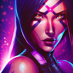 Anime Girl Action Hero, Pink eyes, Purple lips, Generative AI