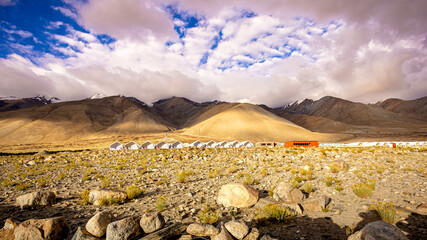 Tented tourist camp on lake pangong, Ladakh, India
