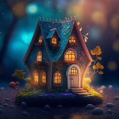 Fototapeta na wymiar A Colorful Dreamy Toy House in a Fantasy World: A Magical and Creative Illustration Concept of Elegant Beauty and Light