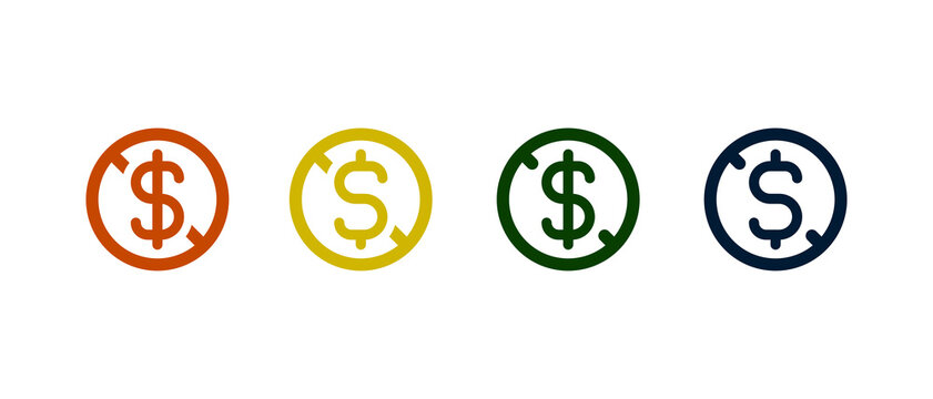 No Money sign icon set on white background. no money with different color circle.