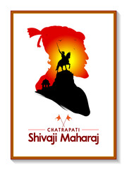 Chatrapati Shivaji Maharaj illustration and typography with photo frame. Celebration of the great Maratha king Chhatrapati. Logo Design Concept, Template, Banner, Icon, Poster, Unit, Label, Symbol