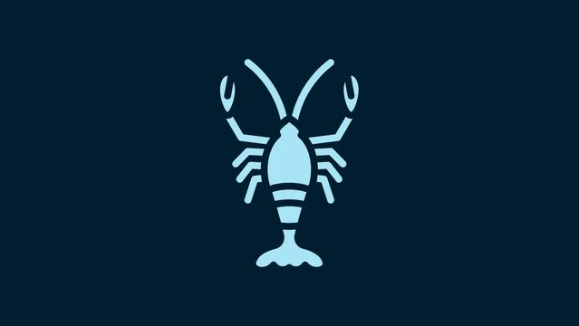 White Lobster icon isolated on blue background. 4K Video motion graphic animation