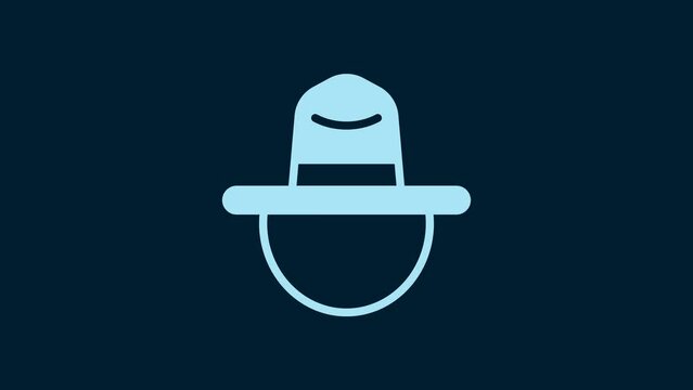 White Canadian ranger hat uniform icon isolated on blue background. 4K Video motion graphic animation