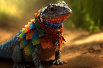  collar rainbow  lizard. Generative AI	