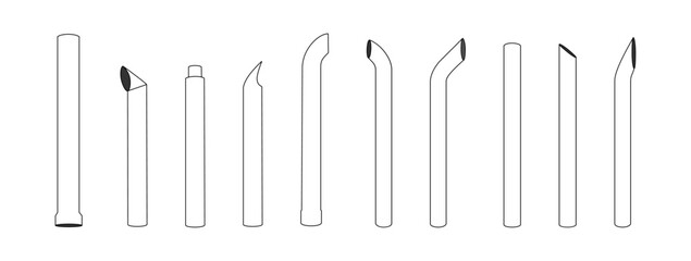Truck exhaust pipe type set, vector line on white background
